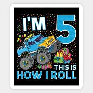 5th Birthday Monster Truck Party Gift 5 Year Old Boy Sticker